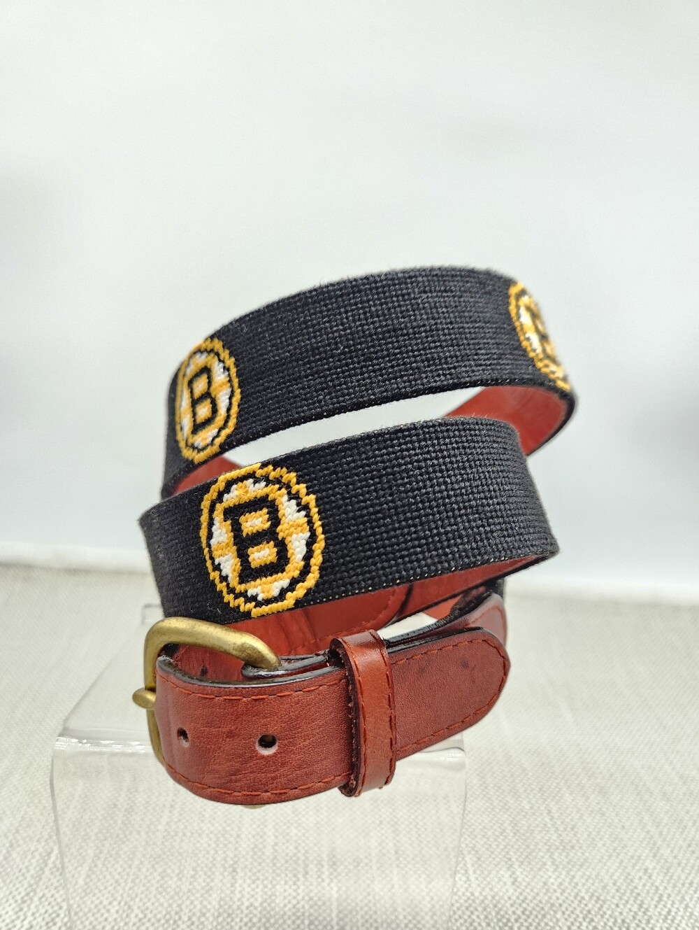 Smathers & Branson Size 40 Boston Bruins Belt Black Needlepoint Hand Stitched